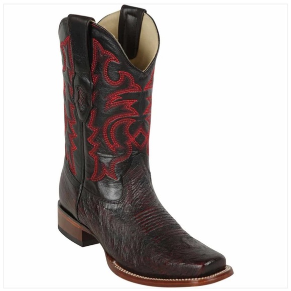 LOS ALTOS genuine ostrich belly Boots Wide Square Rodeo Toe Red Black men’s 8 - Picture 1 of 10